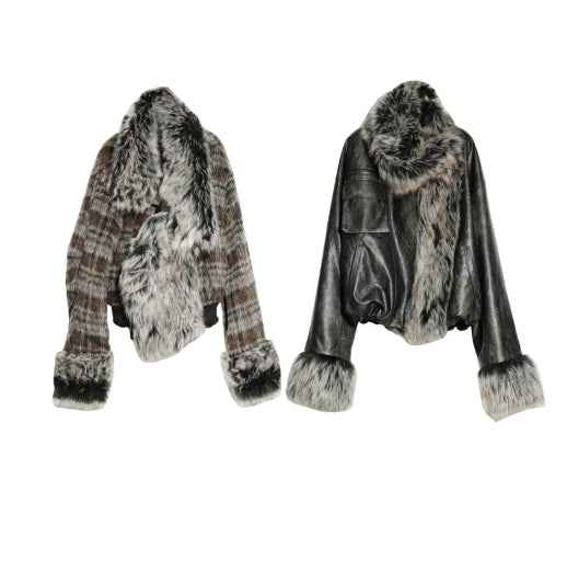 Women's Two-Way Plaid-Lined Faux Leather Jacket — Dark Brown, S–L