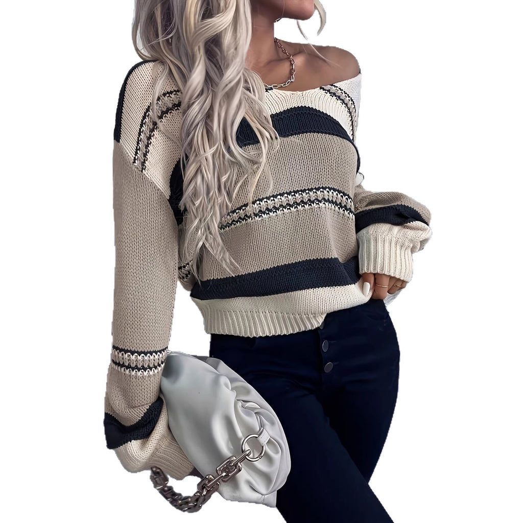 Color Block Wool Blend Pullover Sweater