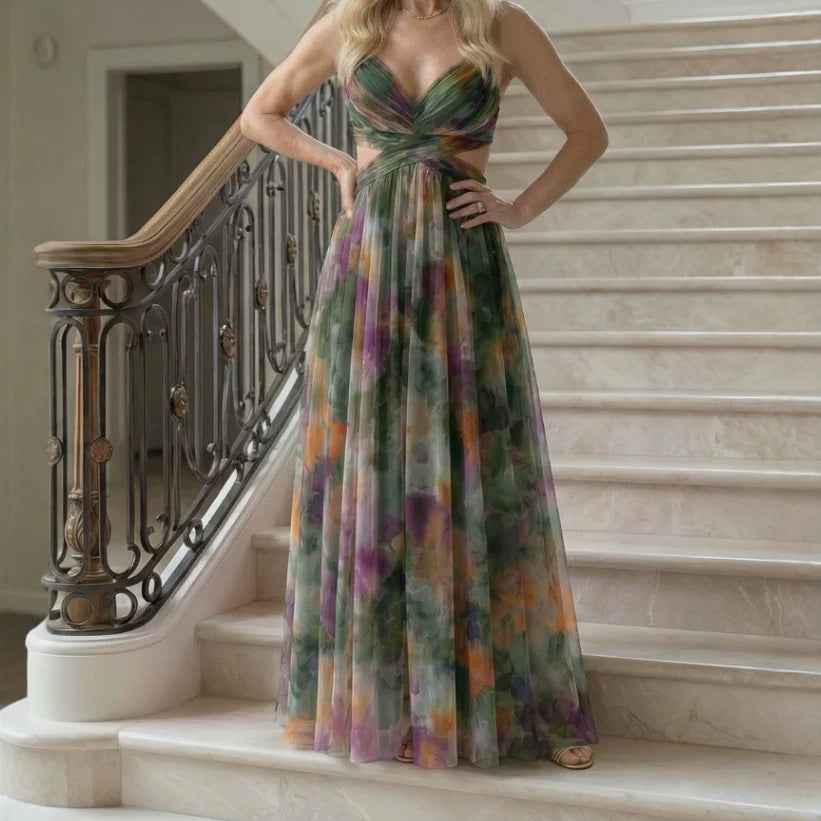 Womens Digital-Print Chiffon Long Dress