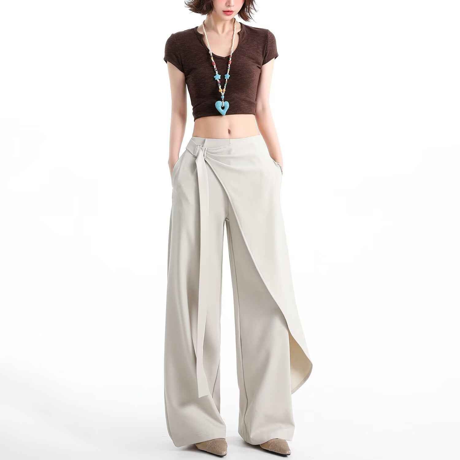 Women's High-Waist Pleated Wide-Leg Suit Trousers