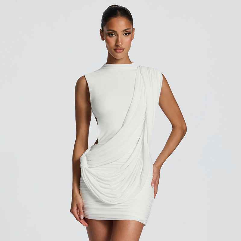 Backless Asymmetric Mini Dress – High Waist Sleeveless