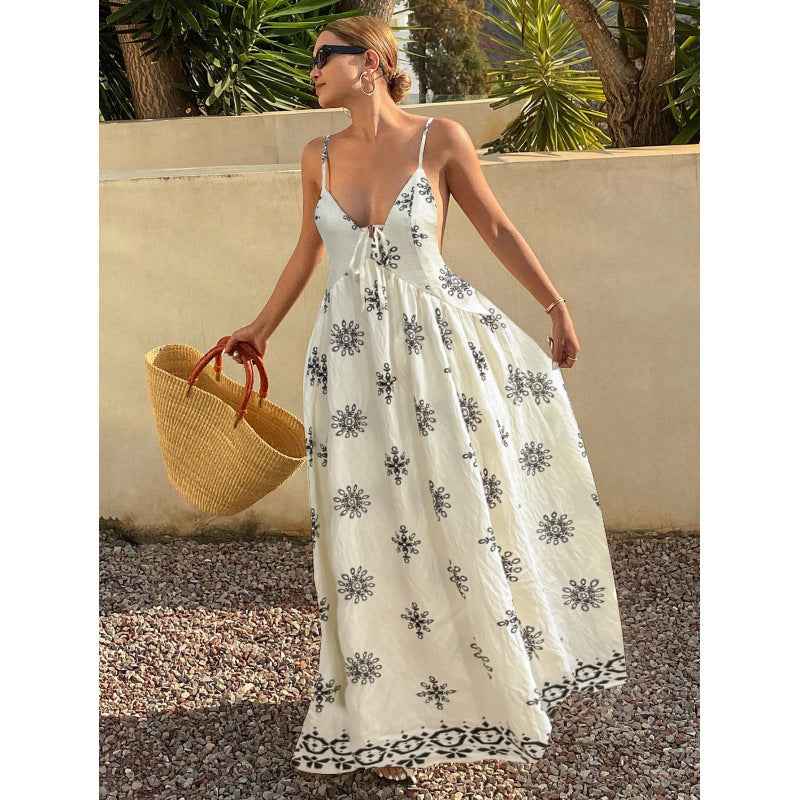 Floral Print V-Neck Spaghetti Strap Maxi Dress