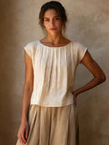 Patchwork Sleeveless Round-Neck Top – Literary Vintage Style