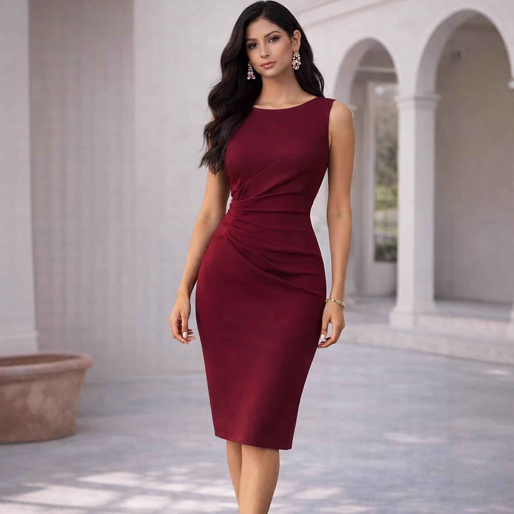 Knitted Bodycon Mini Dress – Sleeveless High-Waist, Round Neck