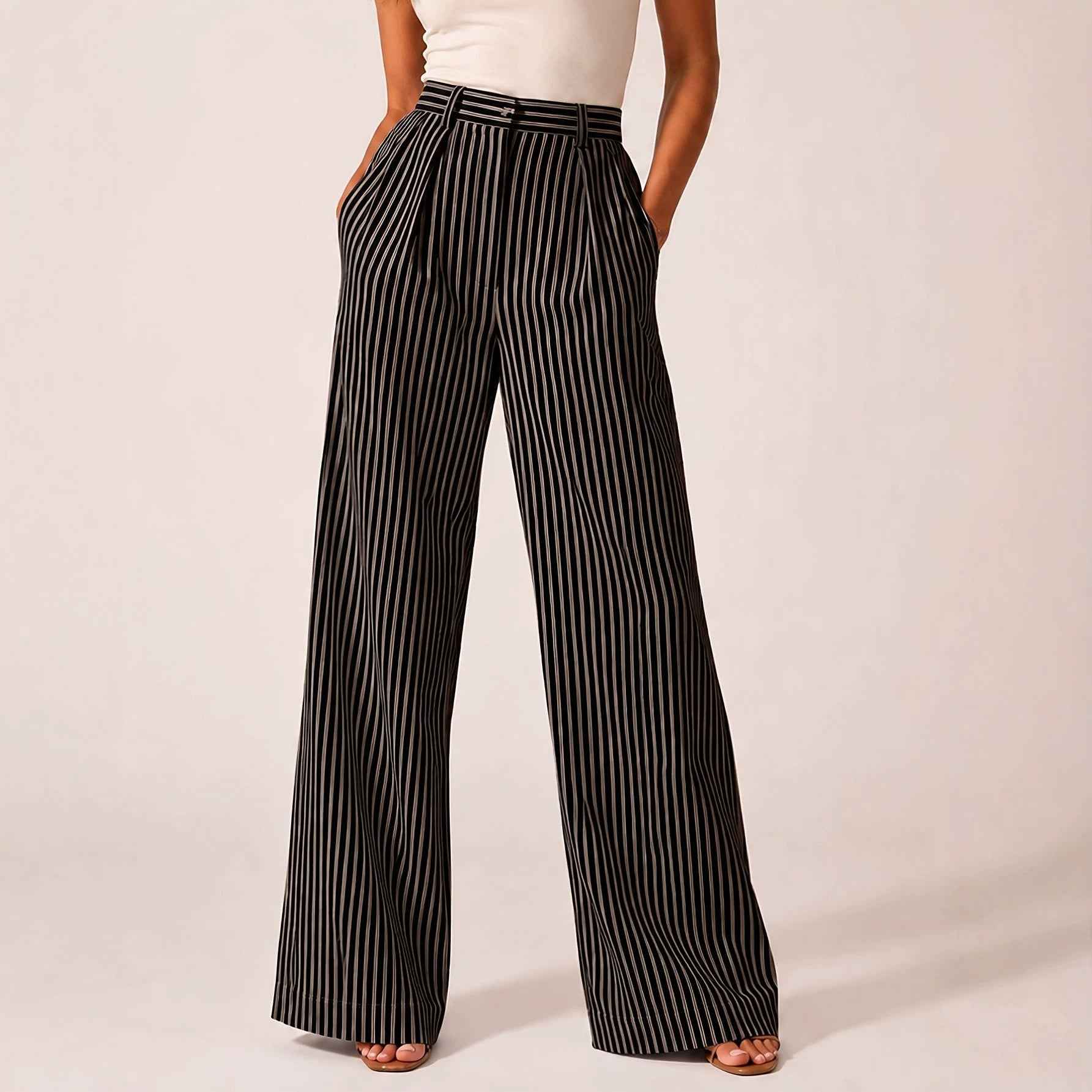 Stylish Striped Versatile Wide-leg Relaxed-fit Suit Trousers