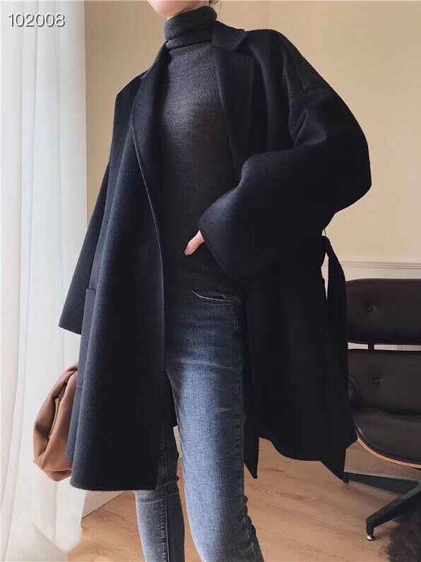 Mid-length Double-faced Wool Belted Coat