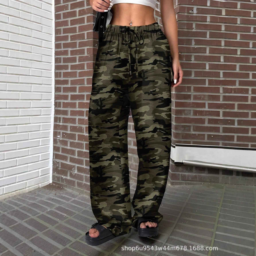 Women's Camouflage Print Mid-Waist Wide-Leg Trousers