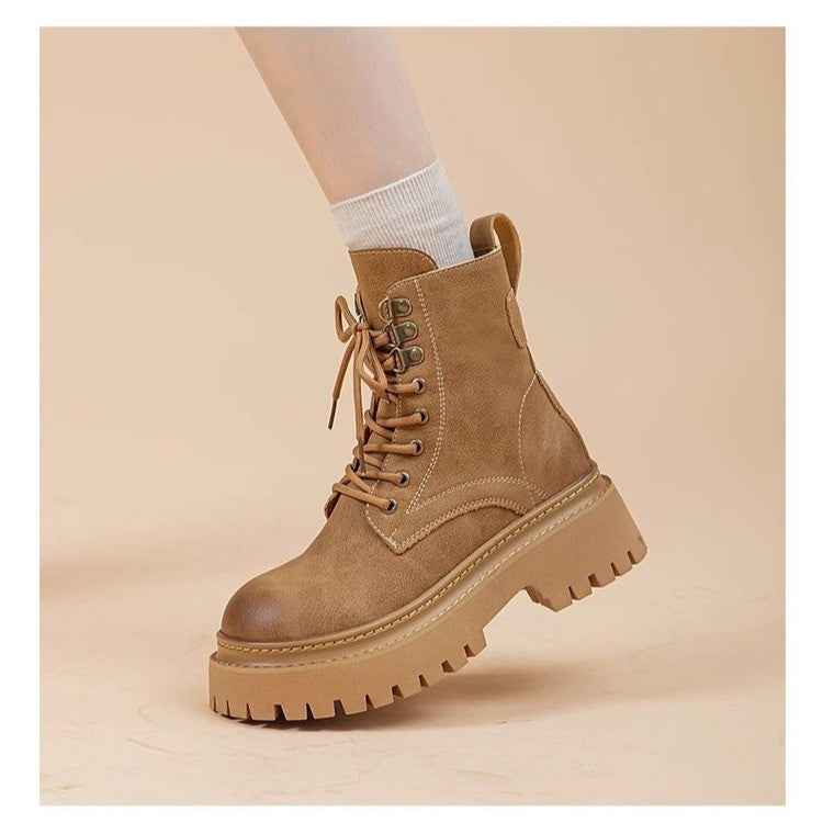 Retro Height-Enhancing Mid-Calf Martin Boots