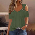 European And American-style Fitted Casual Short-sleeve Womens T-shirt With A Slit Neckline