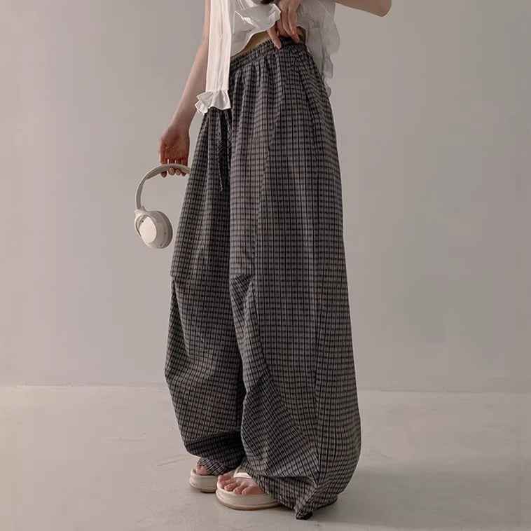 Elastic-waist Loose-fit Laid-back Long Pants