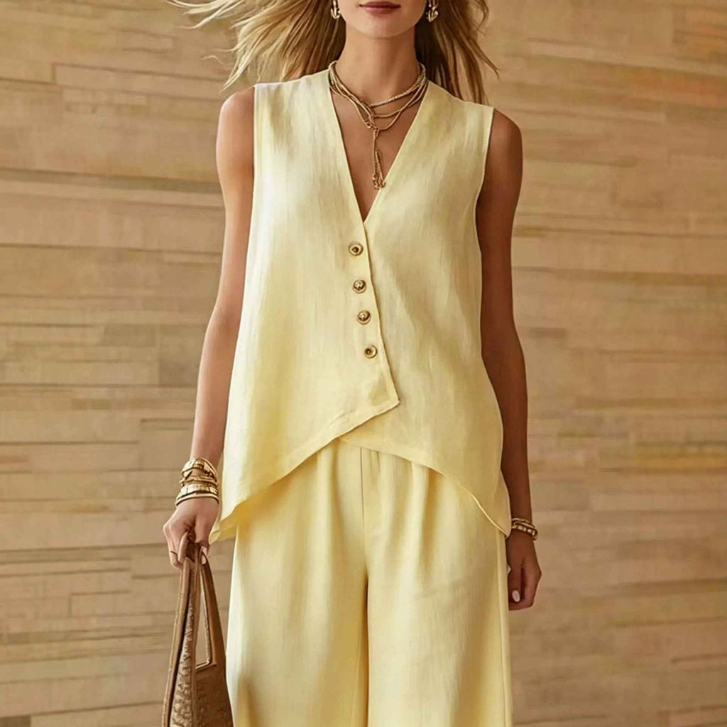 Women's Sleeveless V-Neck Tank & Trousers Set — 7 Colours, S–2XL