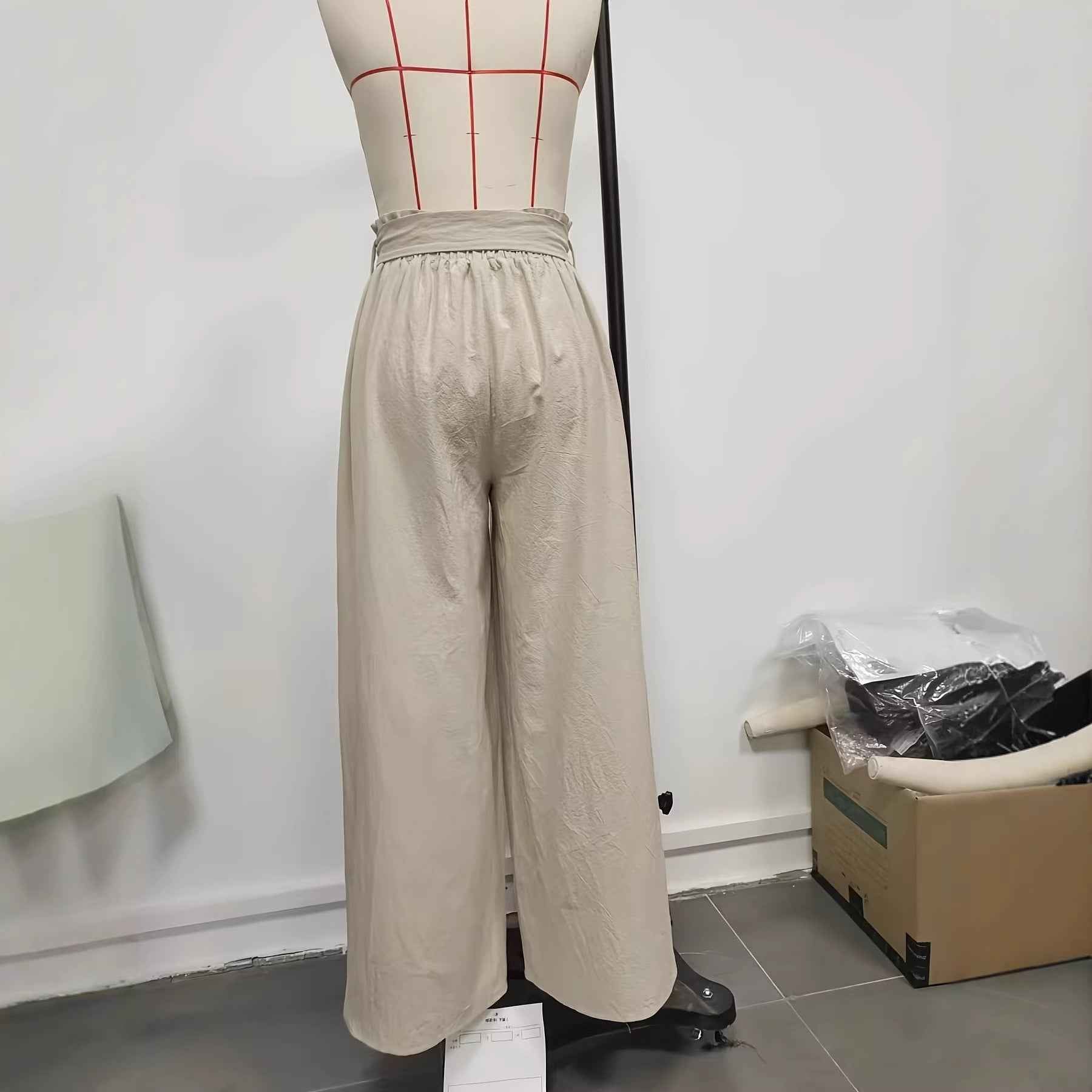 Asymmetric High-Waist Wide-Leg Linen-Look Pants