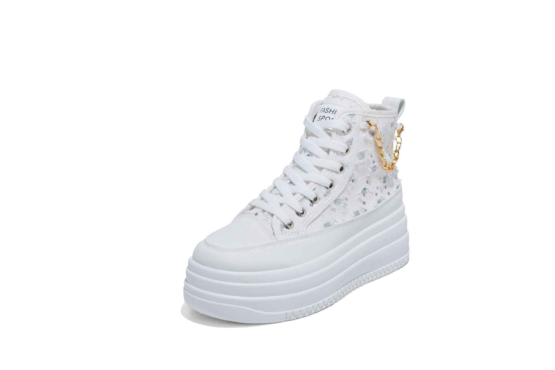 Women's Denim Chain-Strap Sneakers — Height-Boosting Casual Shoes