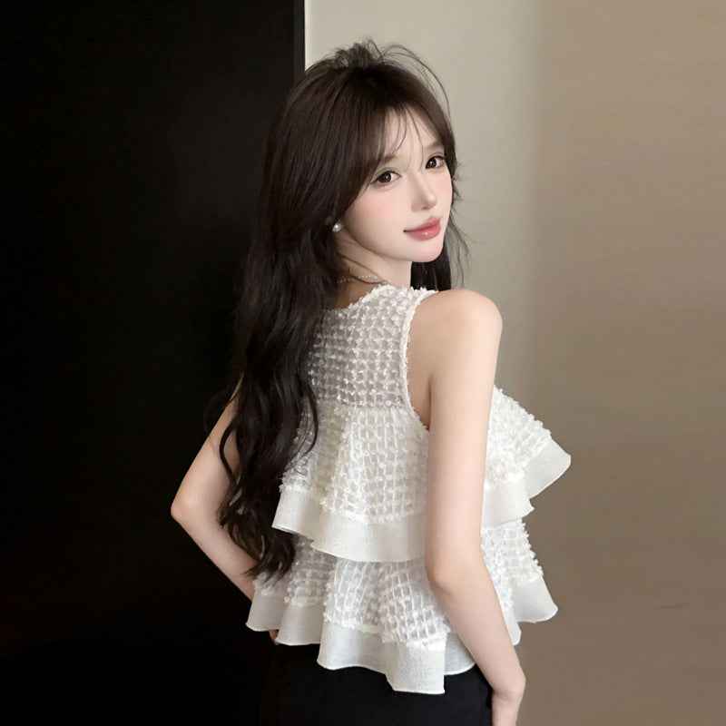 Sweet Sleeveless Double-layer Ruffled-edge Blouse