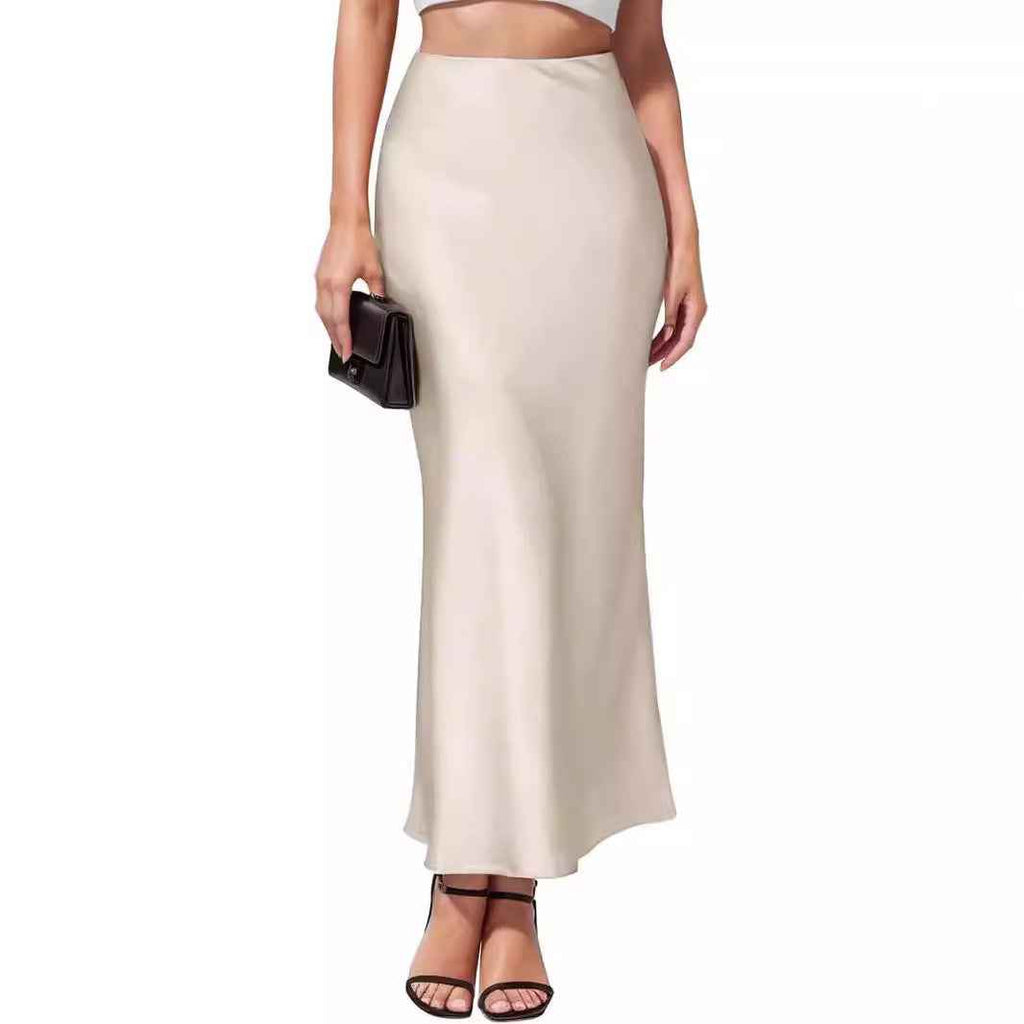 Soft Elegant And Sophisticated High-waisted Fishtail Satin Acetate Sheath Skirt