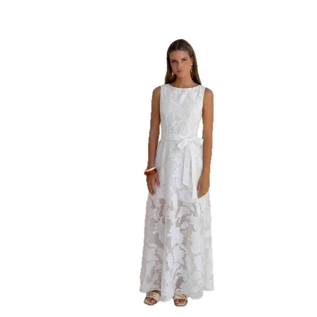 Burnout Floral Suspender A-Line Sleeveless Maxi Dress
