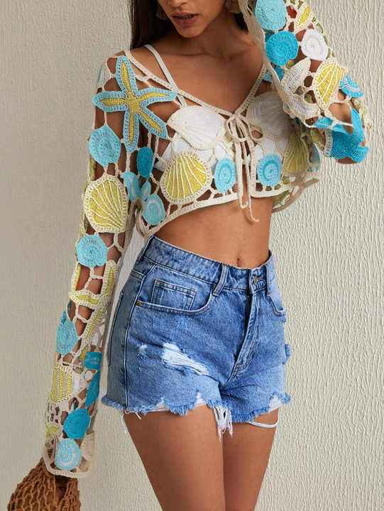 Womens Hollowed-Out Sun-Protective Knitted Cardigan