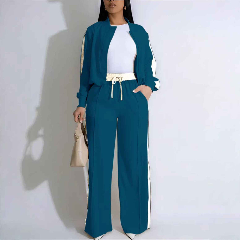 Color-Block Zip Tracksuit Set – Relaxed Fit, Long Sleeve