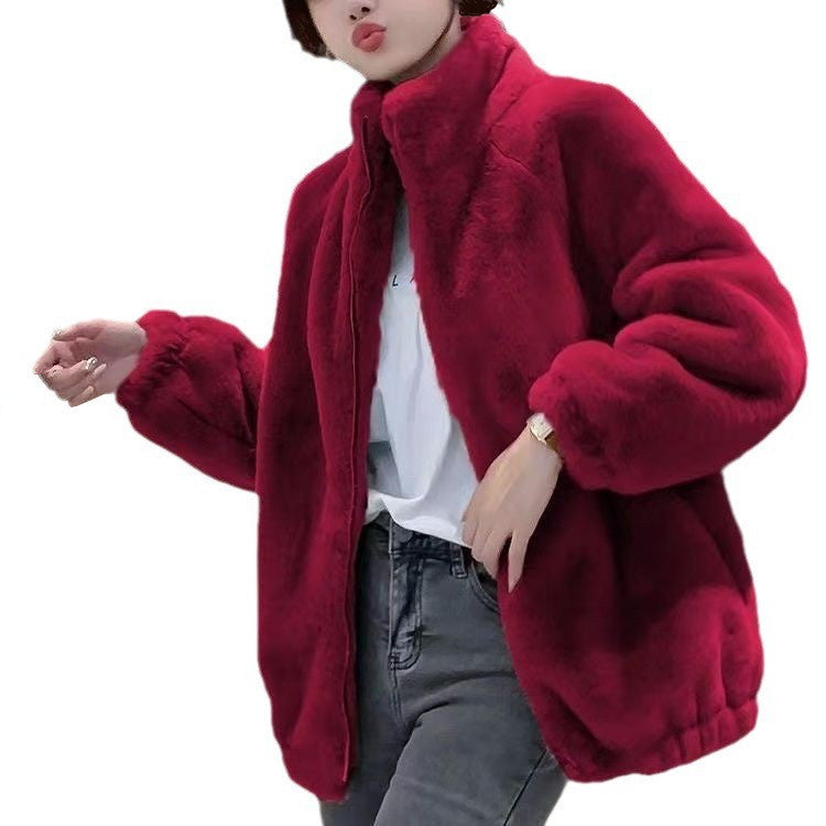 Coral Fleece Double-Faced Loose Turtleneck Coat