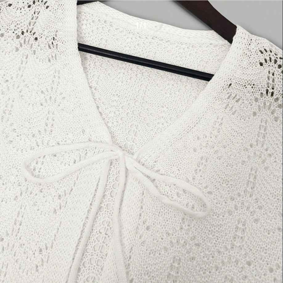 Hollow-Out U-Neck Tie-Up Top — White