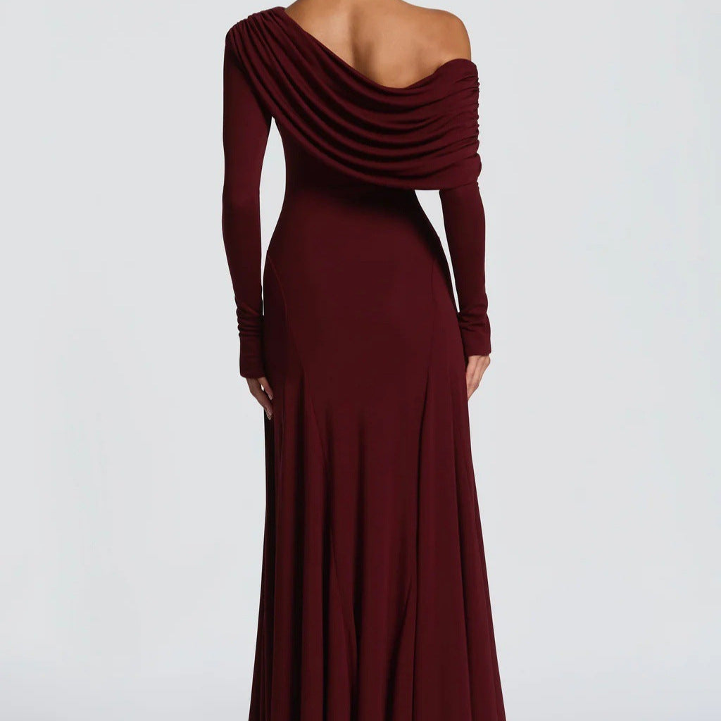Off-Shoulder Flared Hem Slim-Fit Maxi Dress — Party & Events
