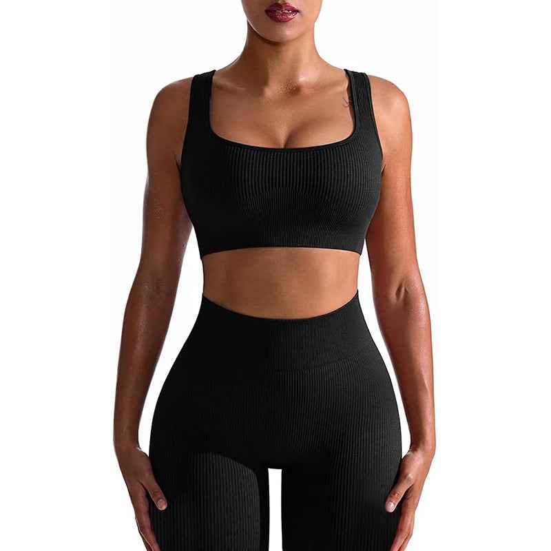 Seamless Yoga Training Threaded High-Elastic Fabric Outdoor Running Fitness Set For Women