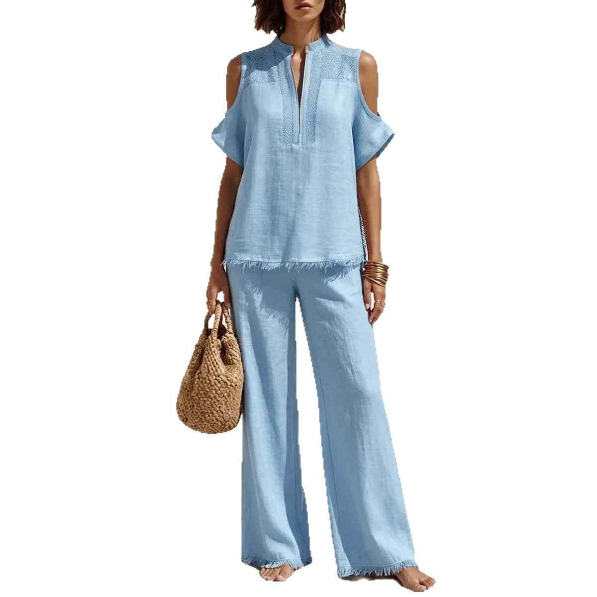 Fashion Short-Sleeve Off-Shoulder Pantsuit