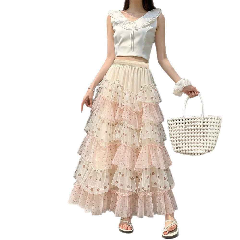 Ethereal Chiffon Puff Polka-dot Skirt