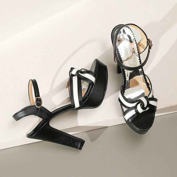 Color-block Platform Summer High-heeled Sandals Womens Large-size Shoes