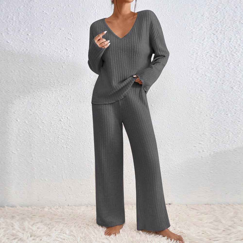 Casual Long-sleeve Top And Pants Two-piece Set