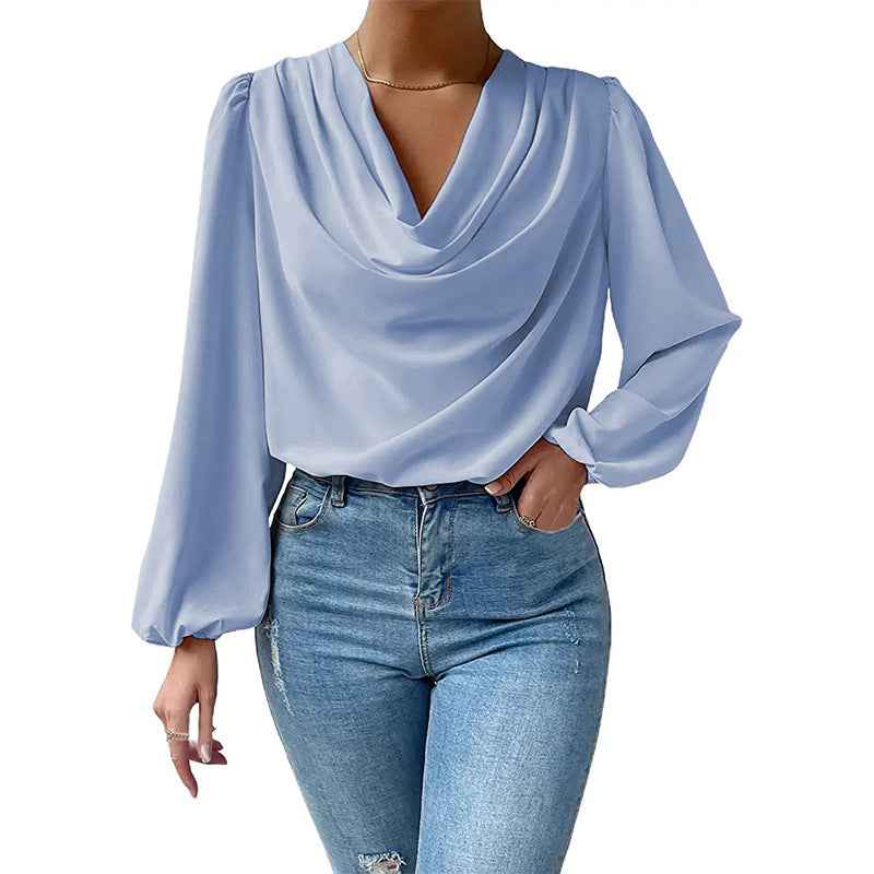 Chiffon Balloon-Sleeve Top — Ruffle Trim Pullover