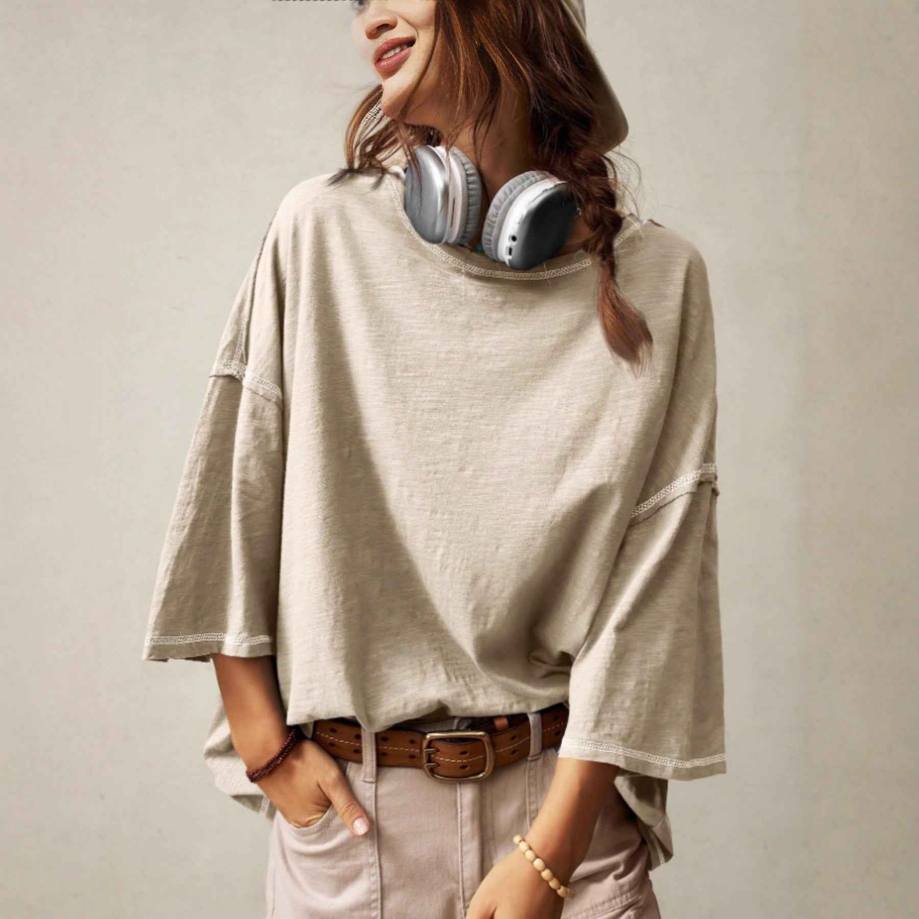 Casual Crew-neck Solid-color Versatile Long-sleeve Pullover T-shirt
