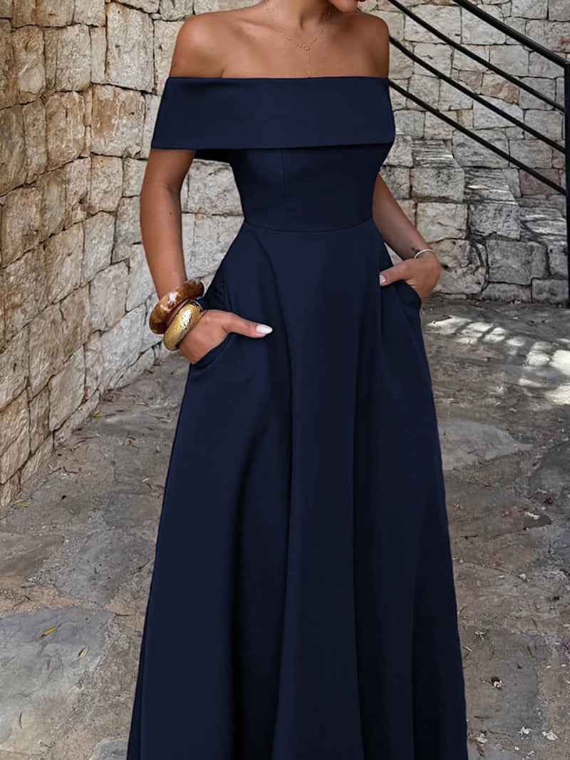 Off-Shoulder Fit & Flare Maxi Dress