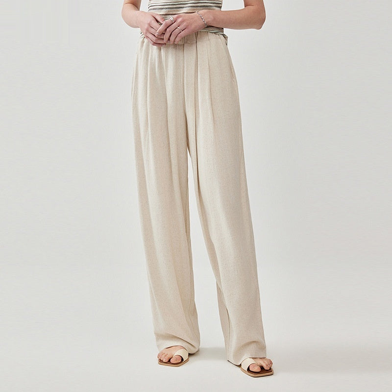 Cotton-Linen Mid-Rise Wide-Leg Pants with Pockets
