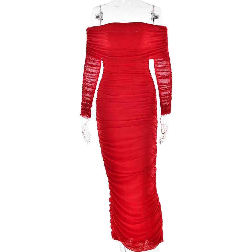 Wrap-Style Patchwork Midi Dress – High Waist for Women