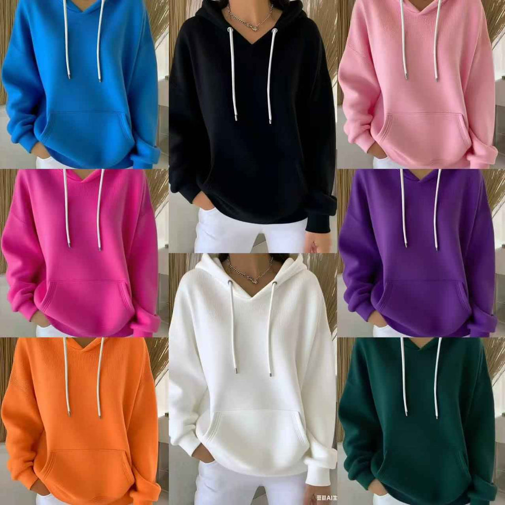 Casual Solid-color Trendy Hoodie With Drawstring Long-sleeve Hooded Sweatshirt