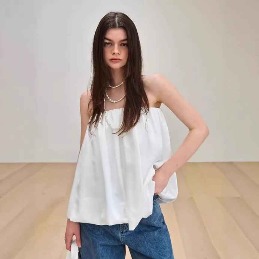 Women's Satin Strapless Bandeau Camisole Top — Loose Fit