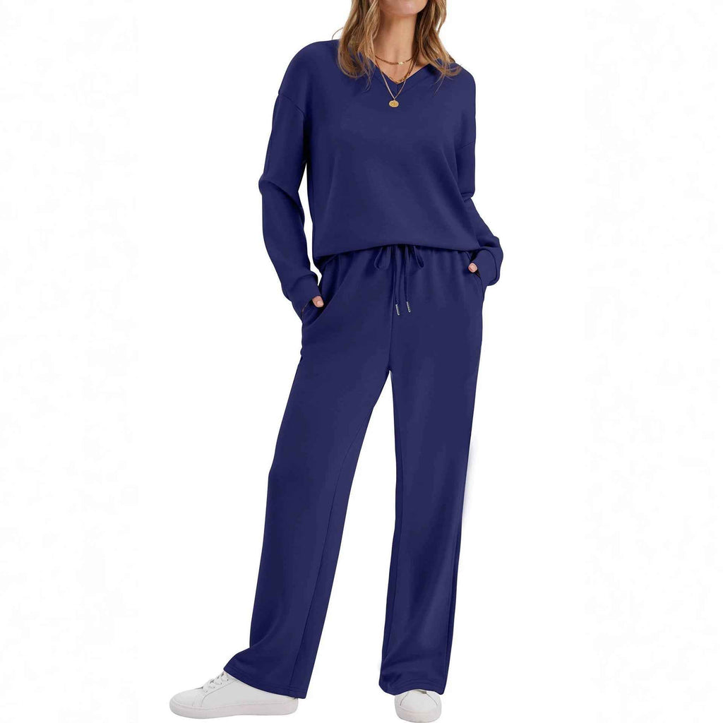 Women's Long-Sleeve Drawstring Casual Pants Set