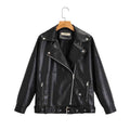 Faux Leather Biker Jacket with Turn-Down Collar