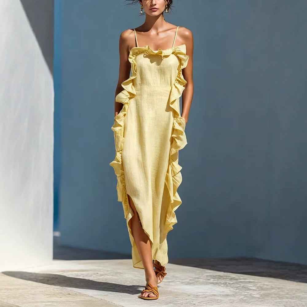 Resort Style Ruffled Sleeveless Dress