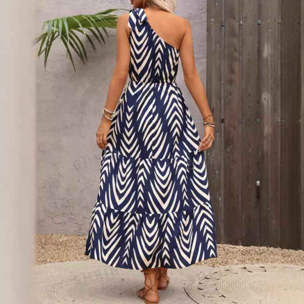 Printed Off-Shoulder Lace-Up Bohemian Dress