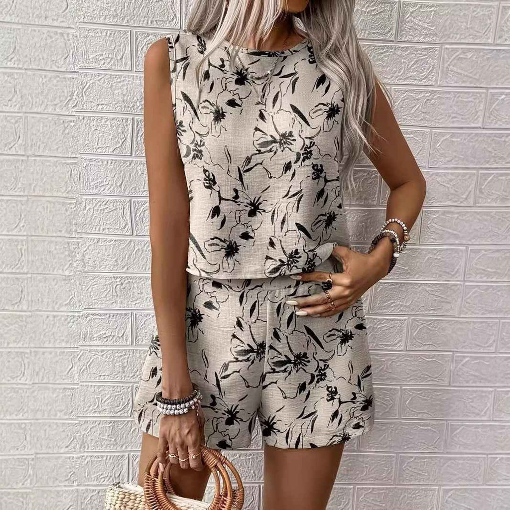 Floral Print Tank Top & Shorts Two-Piece Set