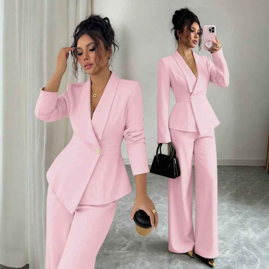 Blazer & Wide-Leg Pants Two-Piece Set – Women’s Office Outfit