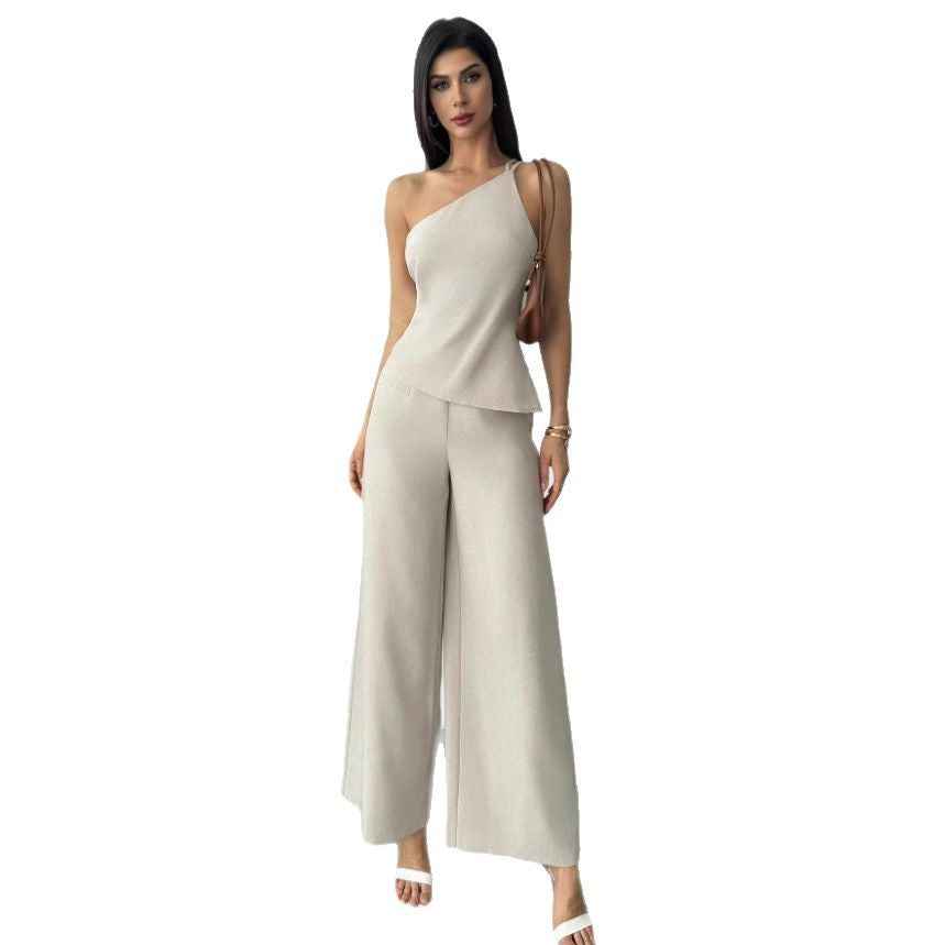 Sleeveless Top & Elastic-Waist Wide-Leg Trousers Set