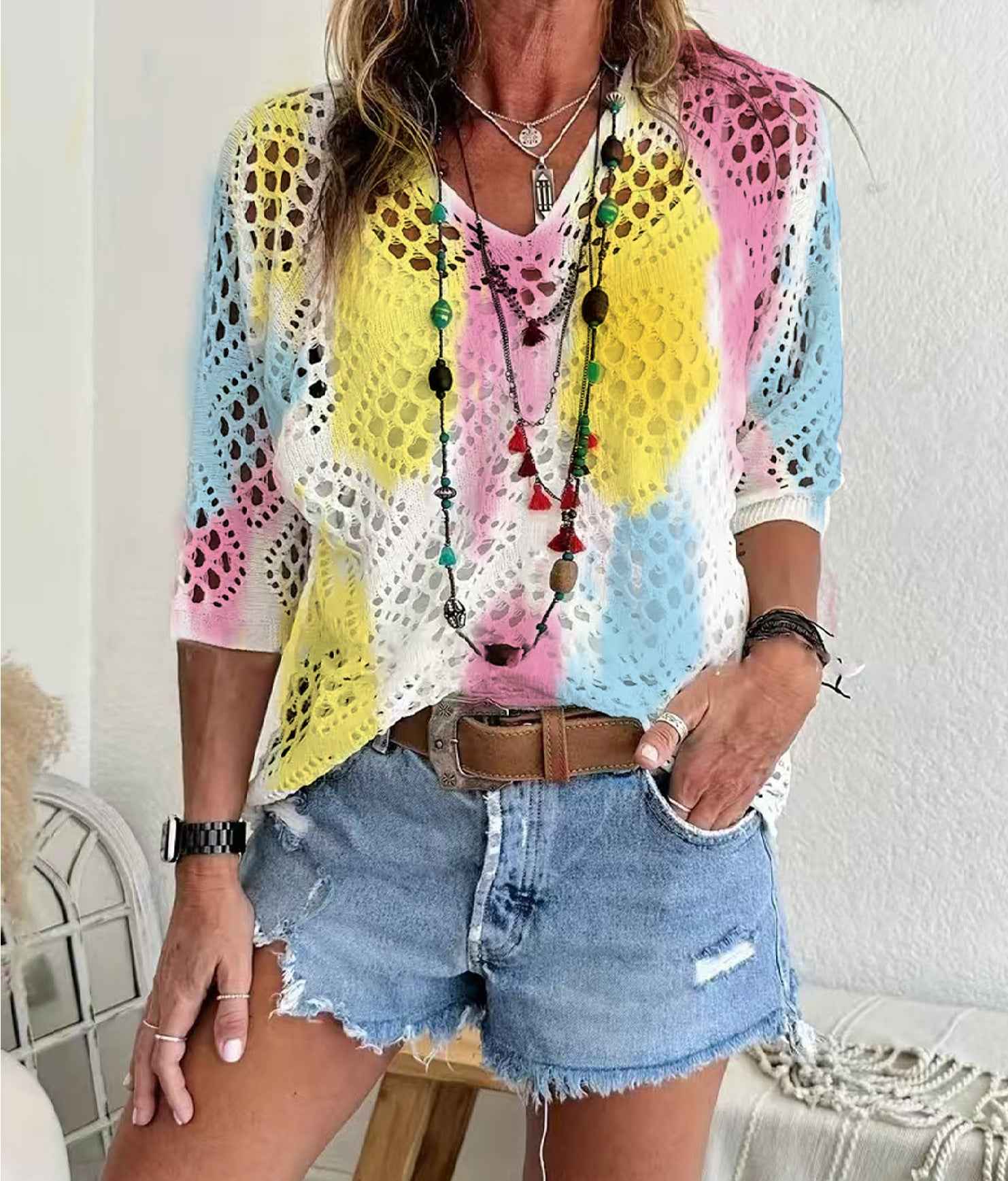 Women's 3D Knit Batwing Sweater – Hollowed-Out Elegant Design