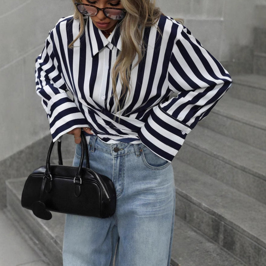 Striped Long Sleeve Loose Fit Shirt