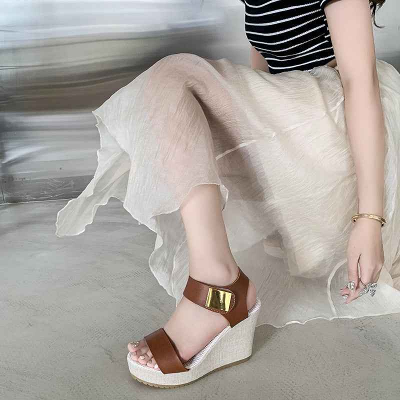 Velcro Strap Wedge Heel Sandals