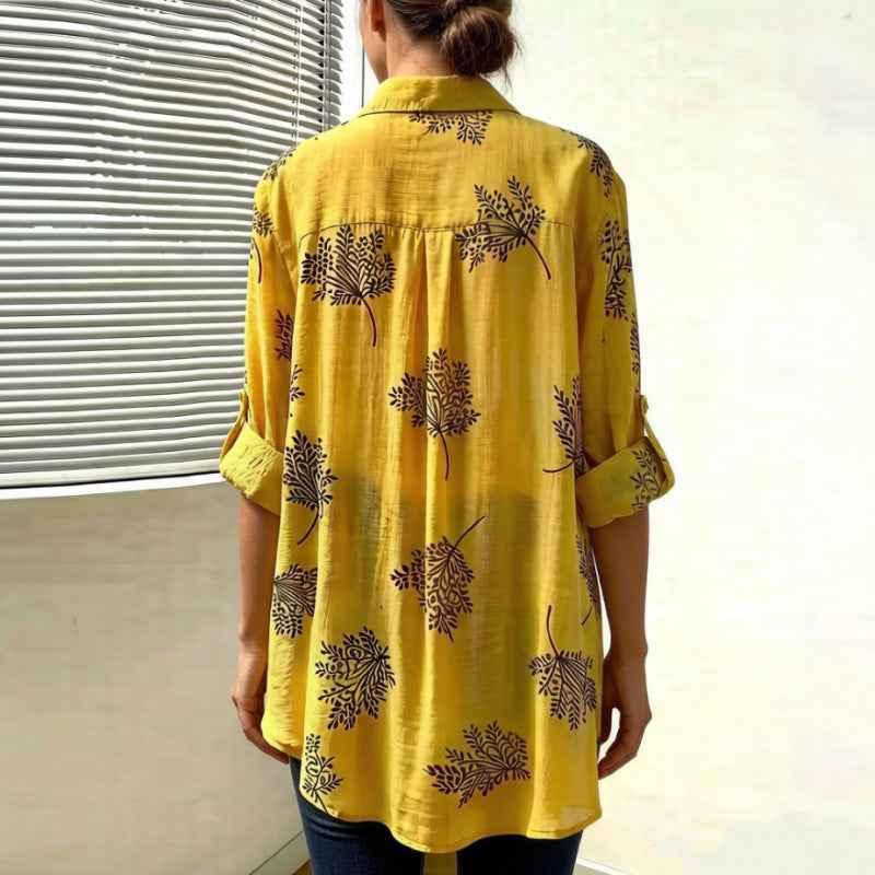 Printed Loose-Fit Womens Long-Sleeve Shirt Cuffed Sleeves Casual Style