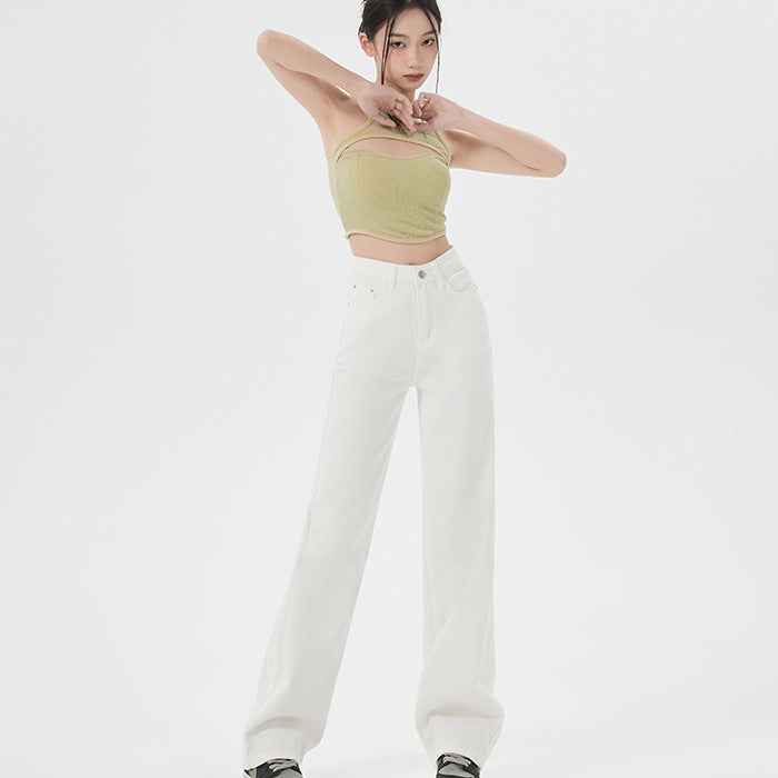 Women's Slim Straight-Leg Jeans – Korean Style Denim