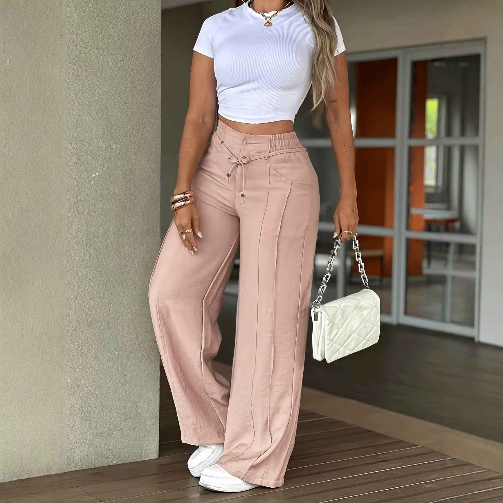 Loose-fit Drawstring Wide-leg Pants With Multiple Pockets